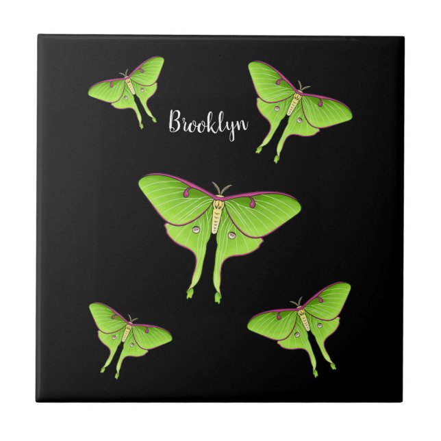Luna Moth tecknad illustration Kakelplatta (Framsidan)