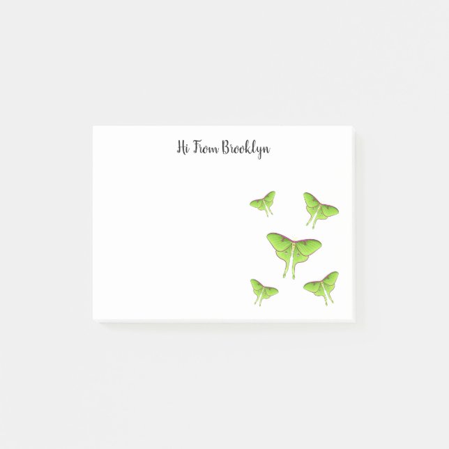 Luna Moth tecknad illustration Post-it Block (Framsida)
