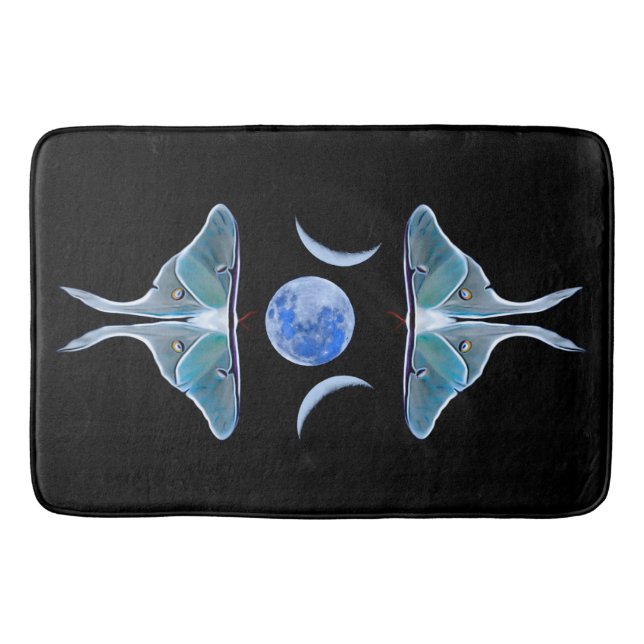 Luna Moth Triple Måne på Black Badrumsmatta (Framsidan)