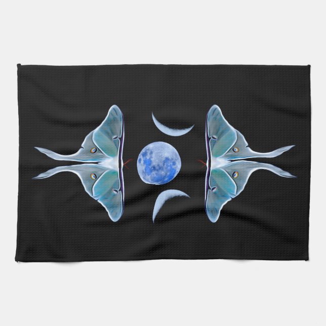 Luna Moth Triple Måne på Black Kökshandduk (Horisontell)