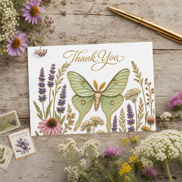 Luna Moth Wildflower Födelsedag Script Tack Kort