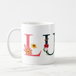 LUNA Namn Art med blommor broderade Kaffemugg