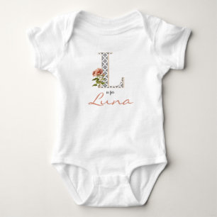 Luna Namn Reveal Blommigt Brev L Girl Whimsical T Shirt