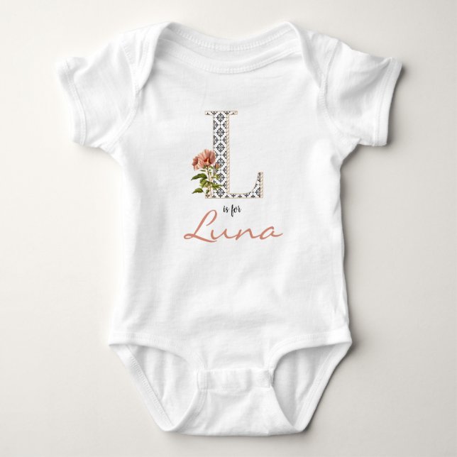 Luna Namn Reveal Blommigt Brev L Girl Whimsical T Shirt (Framsida)