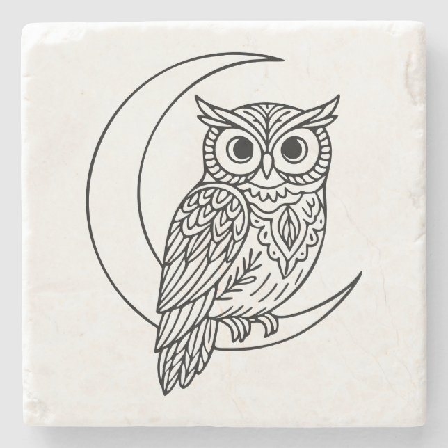 Luna Owl Line Art with Crescent Moon Stenunderlägg (Framsidan)