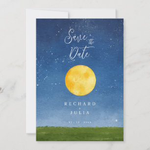 LUNA Save The Date-inbjudan / Vattenfärg Måne Spara Datumet