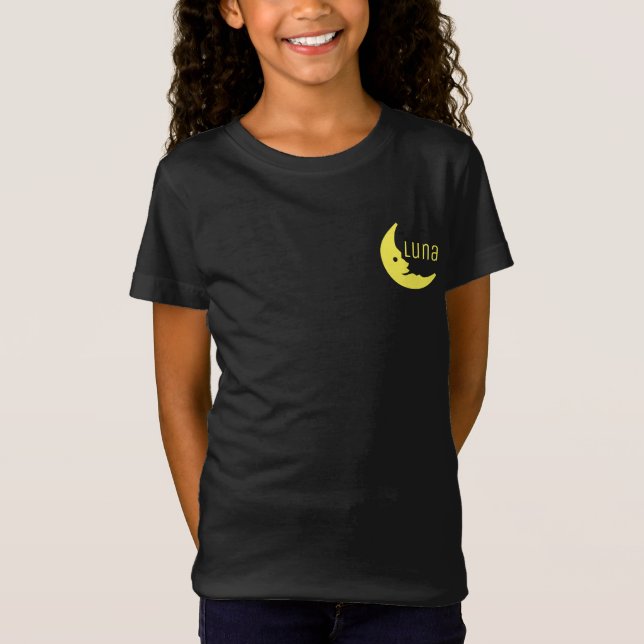 Luna Typography med fin Gult Black Halva Måne T-shirt (Framsida)