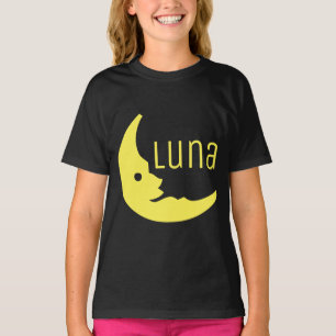Luna Typography med fin Gult Black Halva Måne Tee Shirt