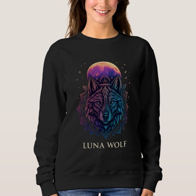Luna Varg Andlig Måne Art T Shirt (Framsida)