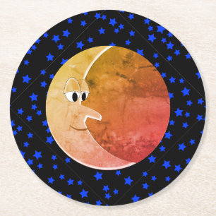 Luna Vintage Måne och Stars Teckning Underlägg Papper Rund