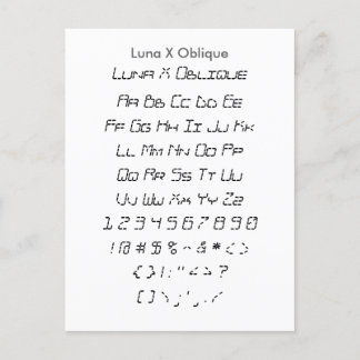 Luna X Oblique - Zazzle Font Sampler Lakan Vykort