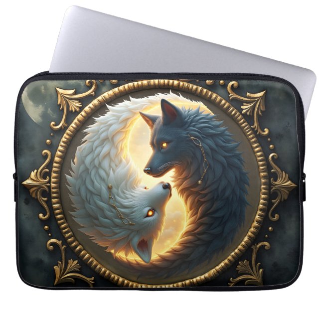 Lunar Balance – Where Shadows Embrace the Light.  Laptop Fodral (Framsidan)