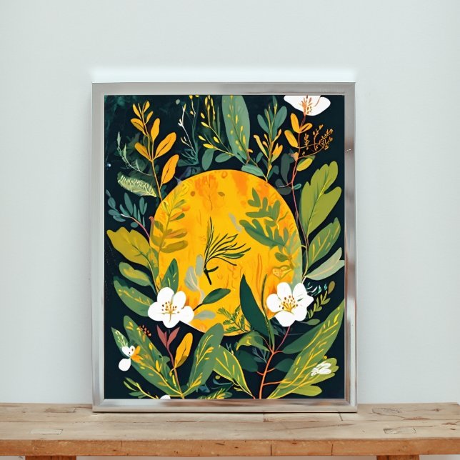 Lunar Bloom: Etheral Flowers och Måne Art Fototryck (Skapare uppladdad)