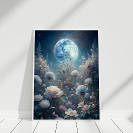 Lunar Bloom - Full Moon och Wildblomma Garden Art Poster