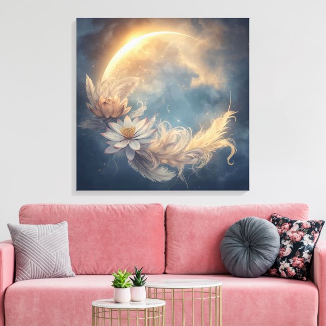 Lunar Bloom Mandala Boho Wall Art Canvastryck (Insitu (Vardagsrum))