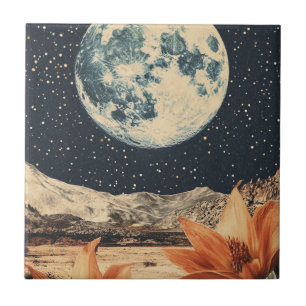 Lunar Bloom over Sandy Peaks Kakelplatta