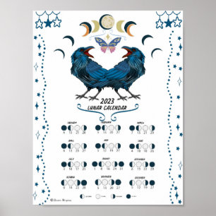 LUNAR CALENDAR 2023, Kråka Måne, Wicca Witch Måne Poster