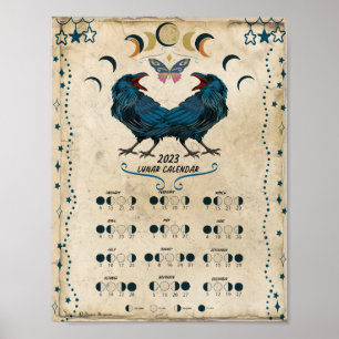 LUNAR CALENDAR 2023, Kråka Måne, Wicca Witch Måne Poster