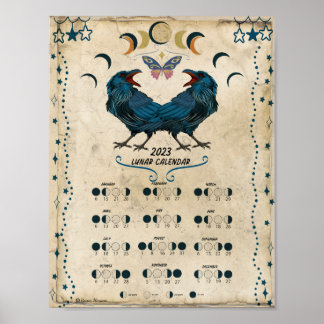 LUNAR CALENDAR 2023, Kråka Måne, Wicca Witch Måne Poster