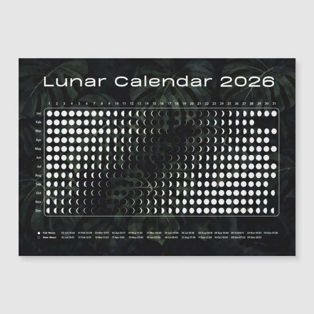 Lunar Calendar 2026 Moon Phases Chart (Framsida)