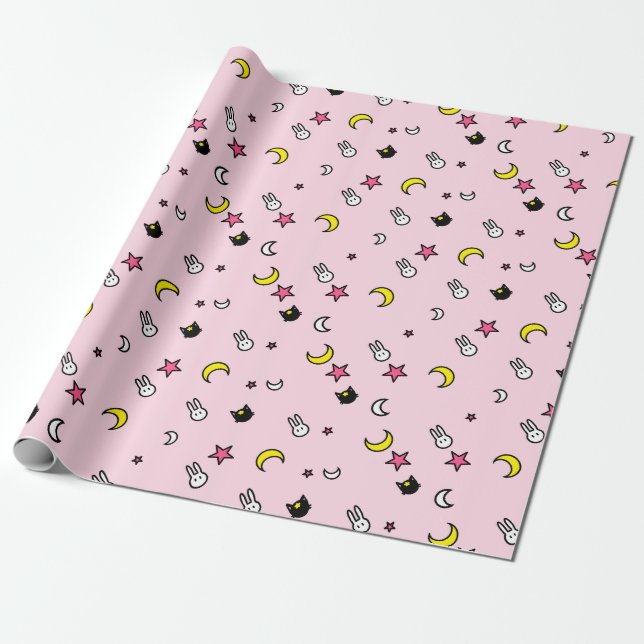 Lunar Cat Bunny Star Wrapping Papprare Presentpapper (Utrullad)