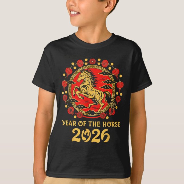 Lunar Chinese New Year 2026 Year Of The Horse Zodi T Shirt (Framsida)