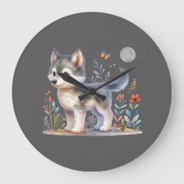 Lunar Cub - Baby Wolf Wall Clock Stor Klocka