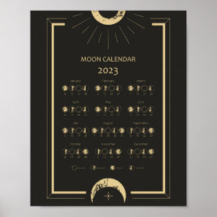 Lunar Cycle Måne Phases Calendar 2023 Poster