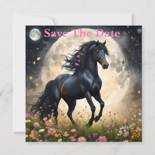 Lunar Elegance: Black Fantasy Horse med Måne Spara Datumet