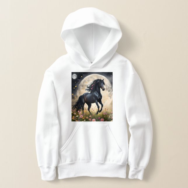 Lunar Elegans: Svart Fantasyhäst med måne  T Shirt (Laydown)