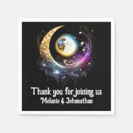 Lunar fullt måne stjärnnattsrost, svart rosa pappersservett