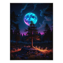 Lunar Glow Forest - Tranquil Cosmic Nightscape