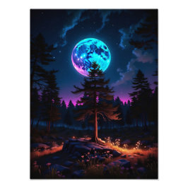Lunar Glow Forest - Tranquil Cosmic Nightscape Fototryck
