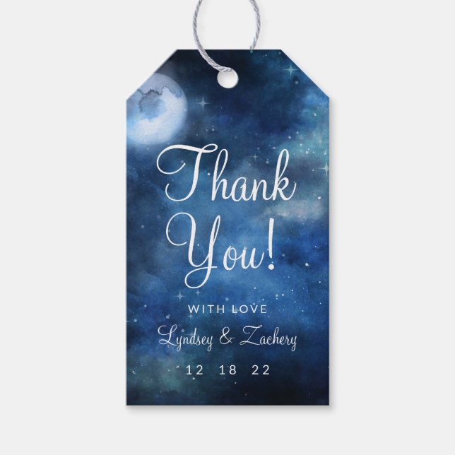 Lunar Himlar Full Moon Celestial Bröllop Tack Presentetikett (Framsidan)
