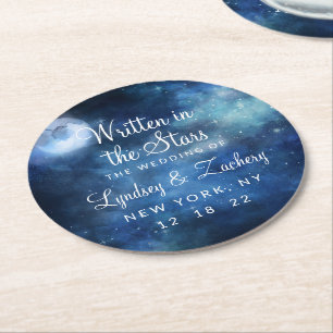 Lunar Himlar Full Moon Celestial Galaxy Monogram Underlägg Papper Rund