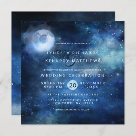 Lunar Himlar Full Moon Celestial Stars Bröllop Squ Inbjudningar
