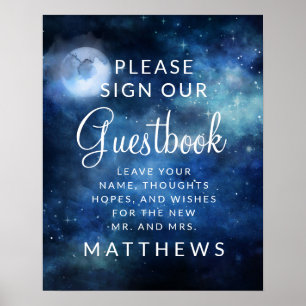Lunar Himlar Full Moon Celestial Stars Guestbook-t Poster