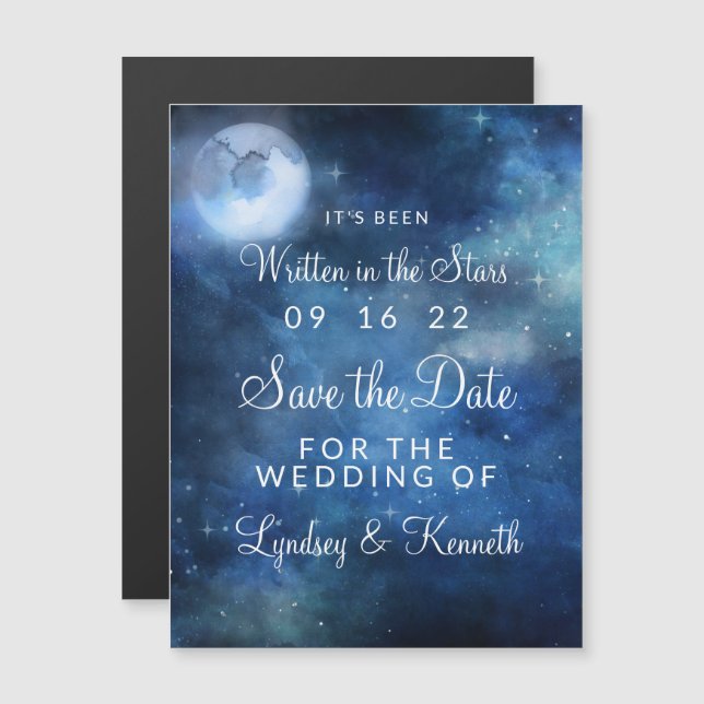 Lunar Himlar Full Moon Stars Bröllop spara datum Magnetisk Inbjudningskort (Fram/baksida)