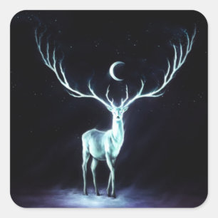 Lunar Hjort Protector Digital Art Fyrkantigt Klistermärke