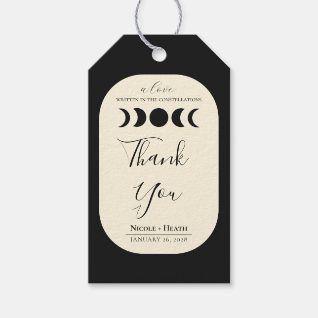 Lunar Luxe Svart & Crème Månfas Bröllop  Presentetikett (Framsidan)