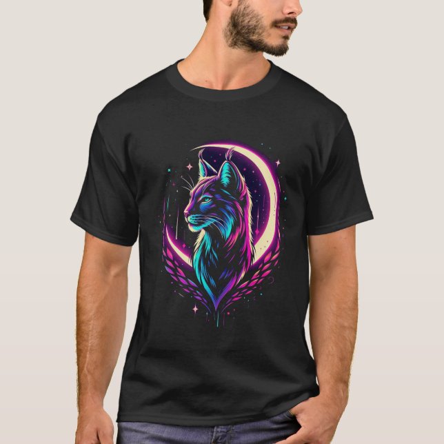 Lunar Lynx, Lynx Silhouette, Crescent Måne T Shirt (Framsida)