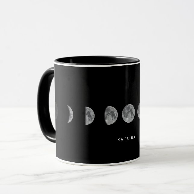 Lunar Måne Phases Celestial Customial Namn Mugg (Framsida vänster)