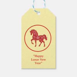 Lunar New Year Horse Gift Tag Red Floral Presentetikett