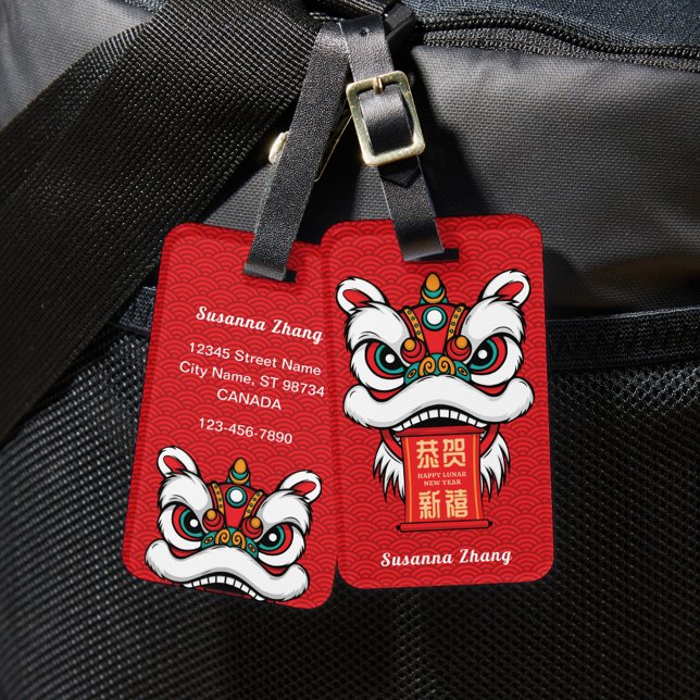 Lunar New Year Lion Dance with Banner Bagagebricka (Skapare uppladdad)