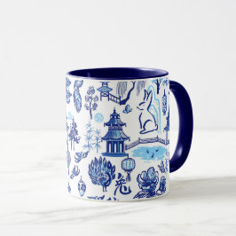 Lunar New Year Rabbit Chinoiserie Blue Mugg