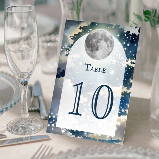Lunar Night Himmel Bröllop Bordsnummer (Lunar Night Sky Wedding Table Number Card)