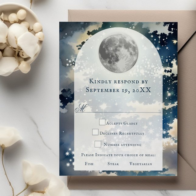 Lunar Night Himmel Bröllop OSA Kort (Lunar Night Sky Wedding RSVP Card)
