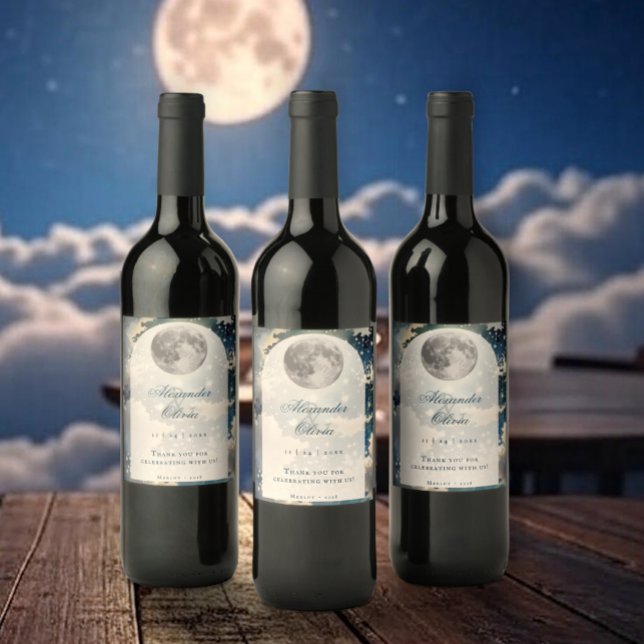 Lunar Night Himmel Bröllop Vinflaska Etikett (Lunar Night Sky Wedding Wine Label)