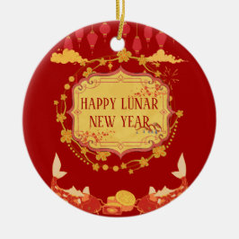 Lunar Nya året Firande: En glädjens natt Julgransprydnad Keramik
