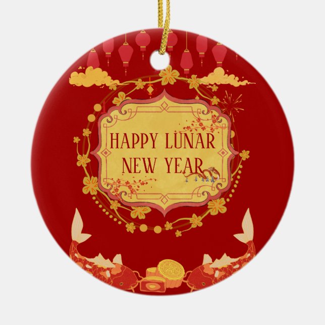 Lunar Nya året Firande: En glädjens natt Julgransprydnad Keramik (Framsidan)